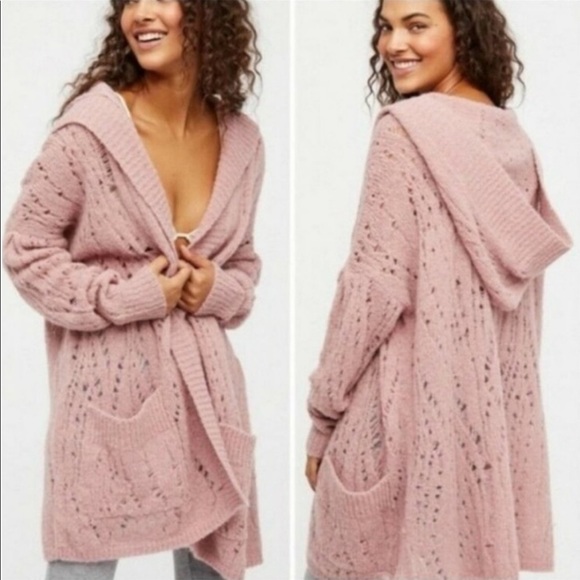 Free People Sweaters - Free People Dusty Oversized Long Cozy Pocket Hooded Rose Cardigan